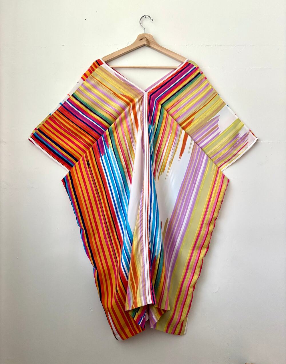 $195 Natori Colorful Striped Kaftan Resort Wear Dopamine Maximalist One Size